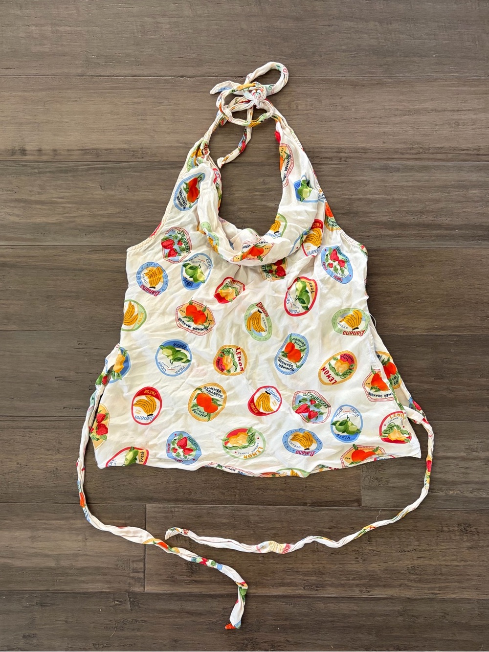 Astr the Label White Silky Top Fruit Print Cowl Neck Tie straps